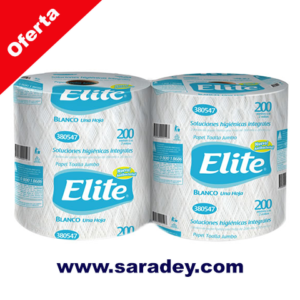 Papel Toalla Jumbo Elite Blanco 200 Mt x 2 rollos etiqueta celeste