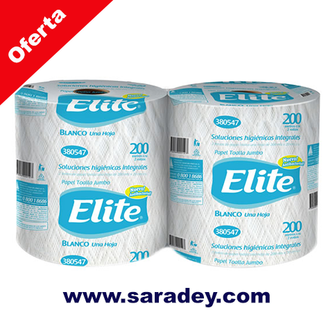 Papel Toalla Jumbo Elite Blanco 200 Mt x 2 rollos etiqueta celeste